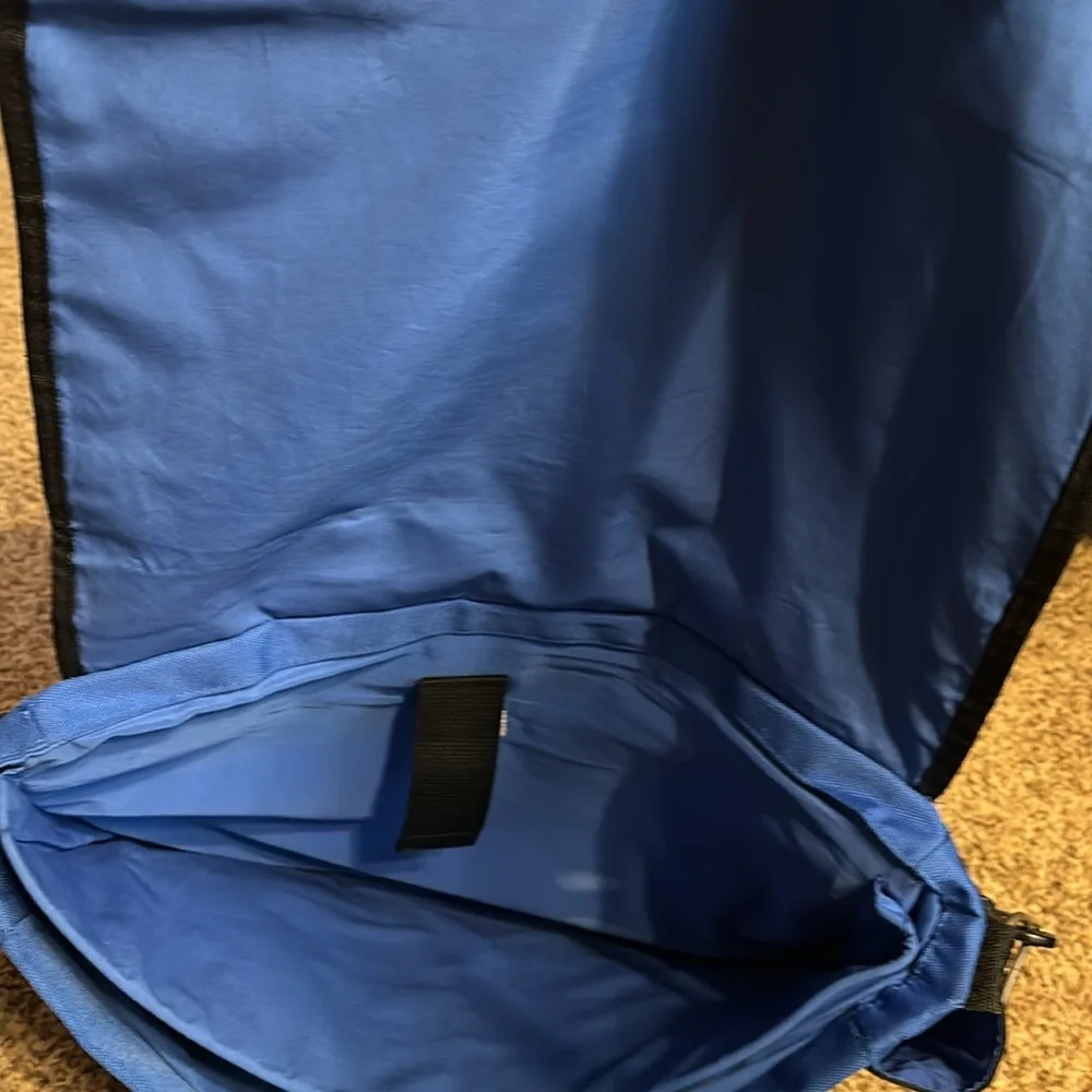 Mossimo blue and tan messenger laptop bag with strap and magnetic clasp